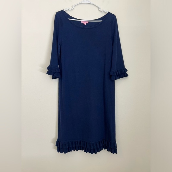 Lilly Pulitzer Helena‎ Sweater Dress Navy Blue Size Large Merino Wool EUC - Picture 1 of 12